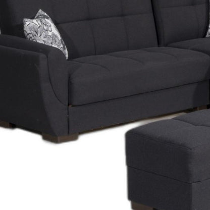50" Dark Blue and Brown Chenille Storage Ottoman