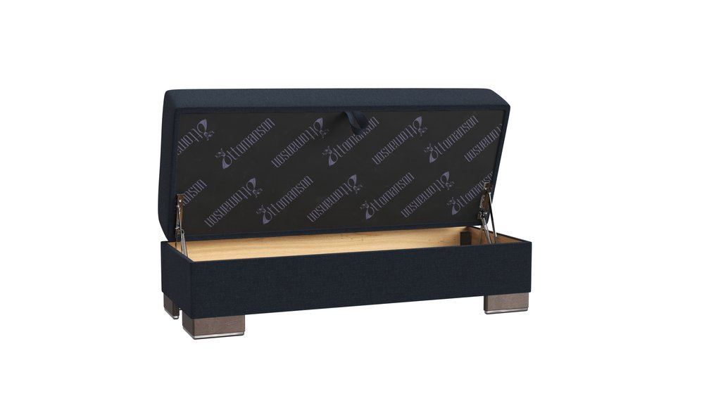 50" Dark Blue and Brown Chenille Storage Ottoman