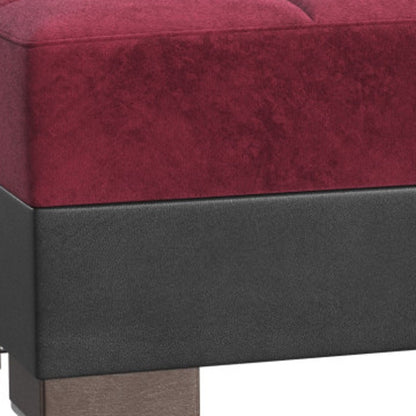 52" Burgundy and Brown Microfiber And Faux Leather Tufted Storage Ottoman