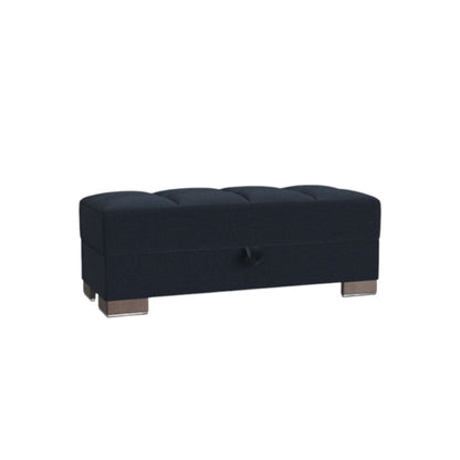 52" Dark Blue and Brown Chenille Tufted Storage Ottoman
