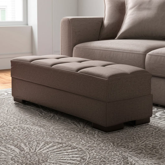 52" Brown Chenille Tufted Storage Ottoman