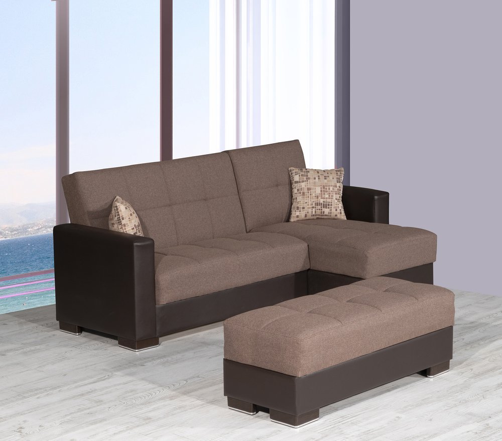 52" Brown Chenille And Faux Leather Tufted Storage Ottoman