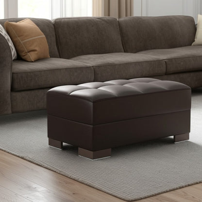 52" Brown Faux Leather Tufted Storage Ottoman