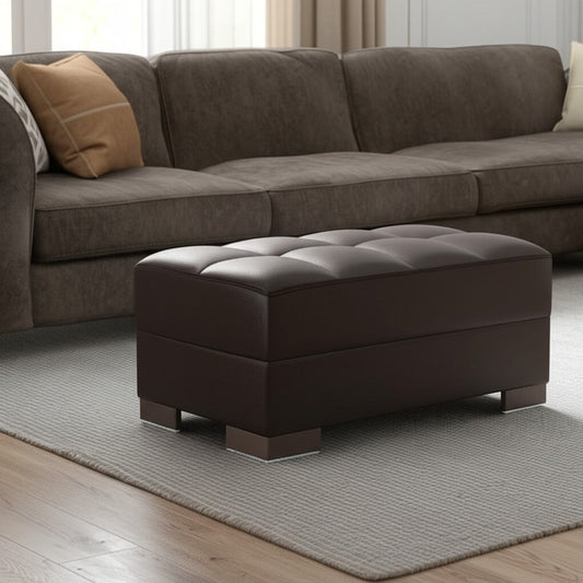 52" Brown Faux Leather Tufted Storage Ottoman