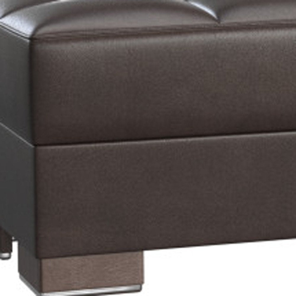 52" Brown Faux Leather Tufted Storage Ottoman