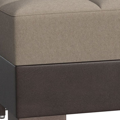 52" Sand and Brown Chenille And Faux Leather Storage Ottoman