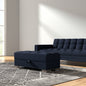 52" Dark Blue and Brown Chenille Tufted Storage Ottoman