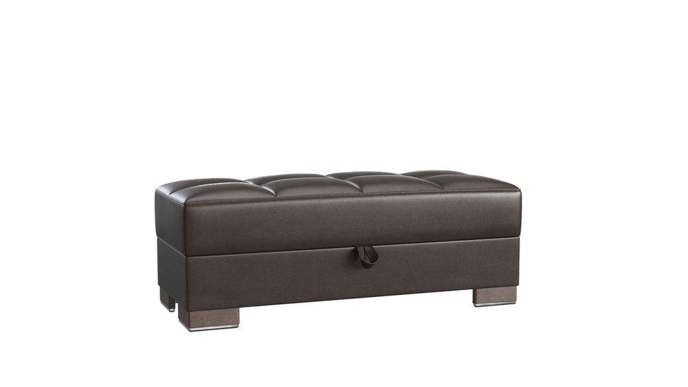 52" Brown Faux Leather Tufted Storage Ottoman