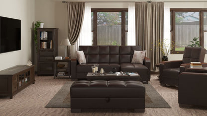 52" Brown Faux Leather Tufted Storage Ottoman