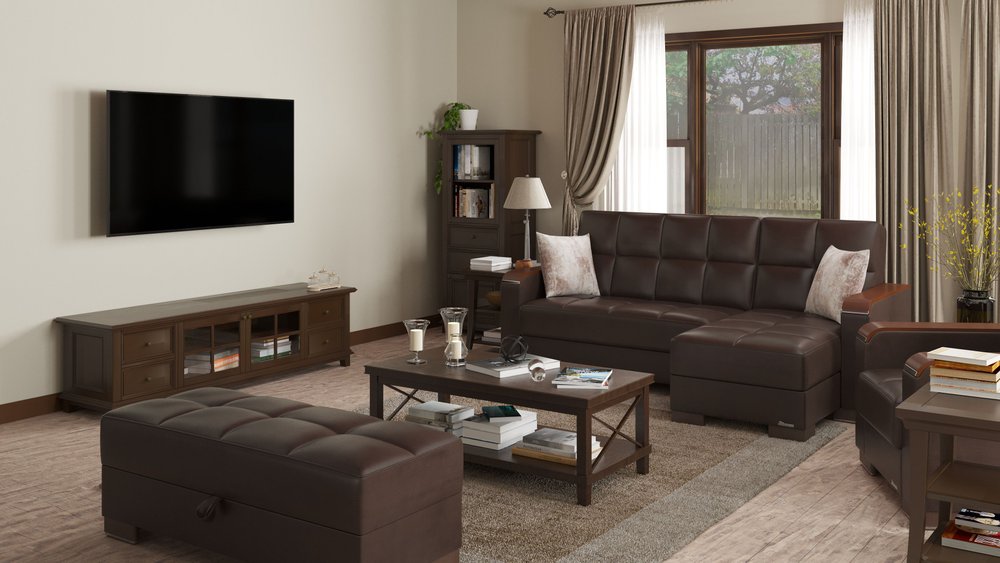 52" Brown Faux Leather Tufted Storage Ottoman