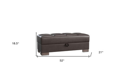 52" Brown Faux Leather Tufted Storage Ottoman