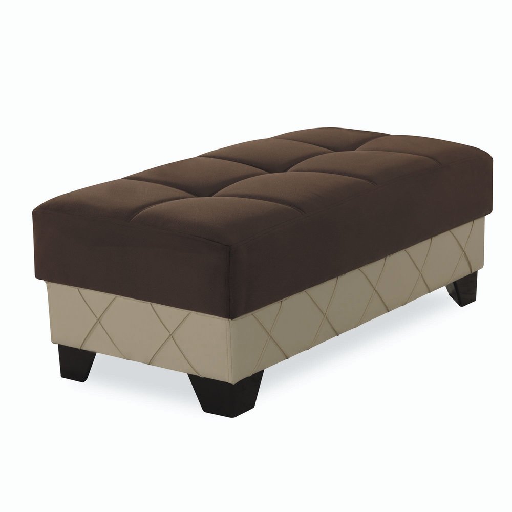 48" Brown and Cream Faux Leather And Microfiber Tufted Storage Ottoman
