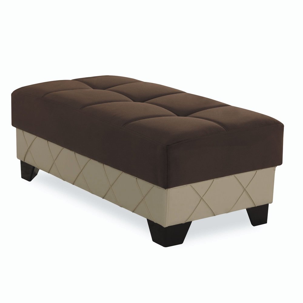 48" Brown and Cream Faux Leather And Microfiber Tufted Storage Ottoman