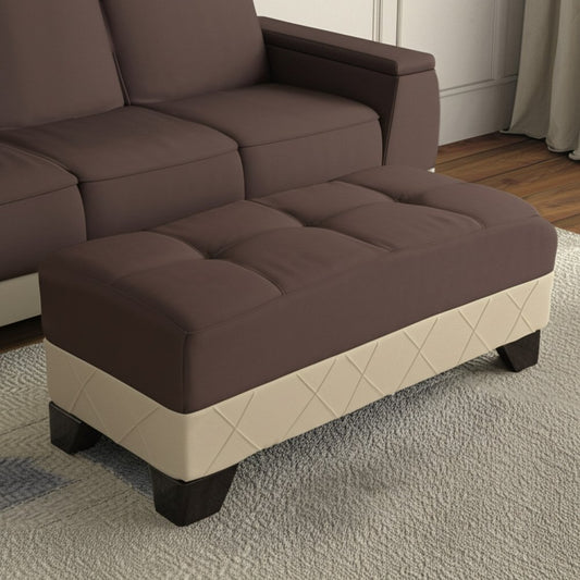 48" Brown and Cream Faux Leather And Microfiber Tufted Storage Ottoman