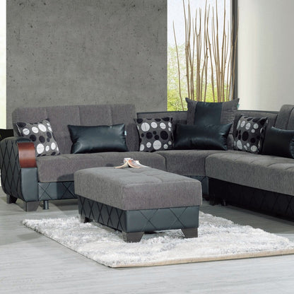 48" Gray and Brown Chenille And Faux Leather Tufted Storage Ottoman