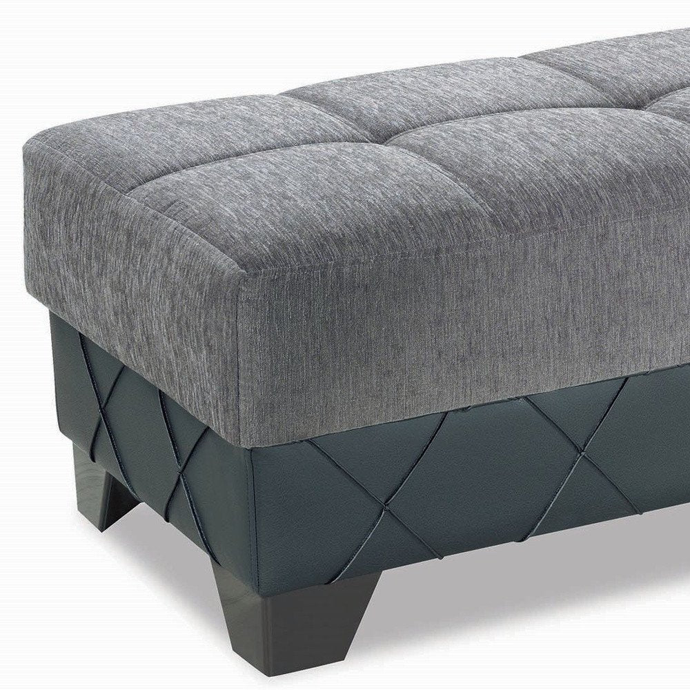 48" Gray and Brown Chenille And Faux Leather Tufted Storage Ottoman