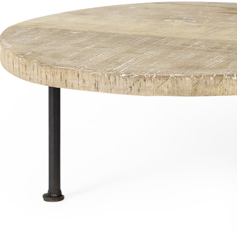 Bandeja elevadora redonda de madera maciza de 15" hecha a mano, de color marrón claro y negro