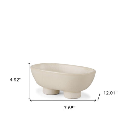 8" Cream Ceramic Oval Pedestal Centerpiece Bowl