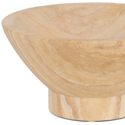 Cuenco de centro de mesa con pedestal redondo de arenisca beige de 8"
