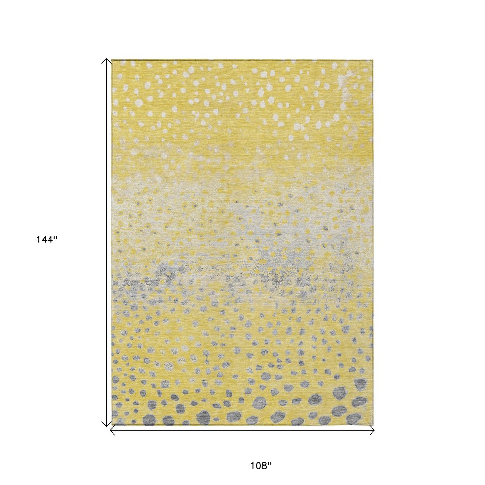 9' X 12' Yellow And Gold Abstract Washable Indoor Outdoor Area Rug