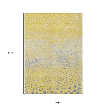 9' X 12' Yellow And Gold Abstract Washable Indoor Outdoor Area Rug