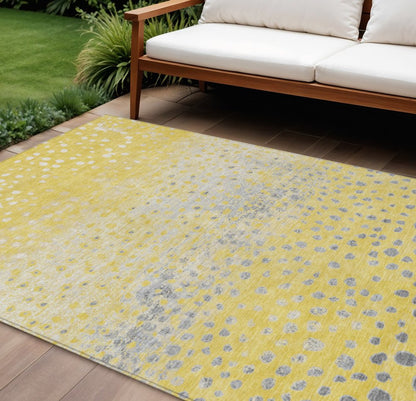 9' X 12' Yellow And Gold Abstract Washable Indoor Outdoor Area Rug
