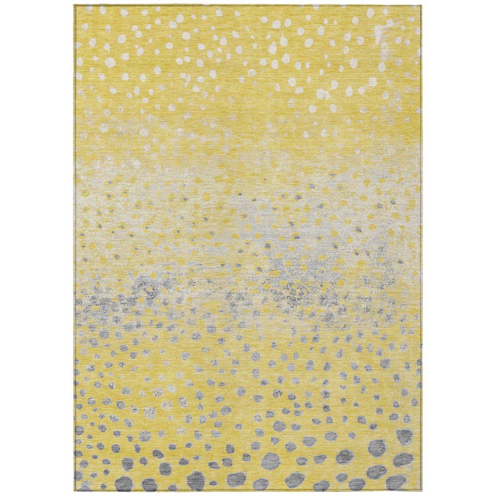9' X 12' Yellow And Gold Abstract Washable Indoor Outdoor Area Rug