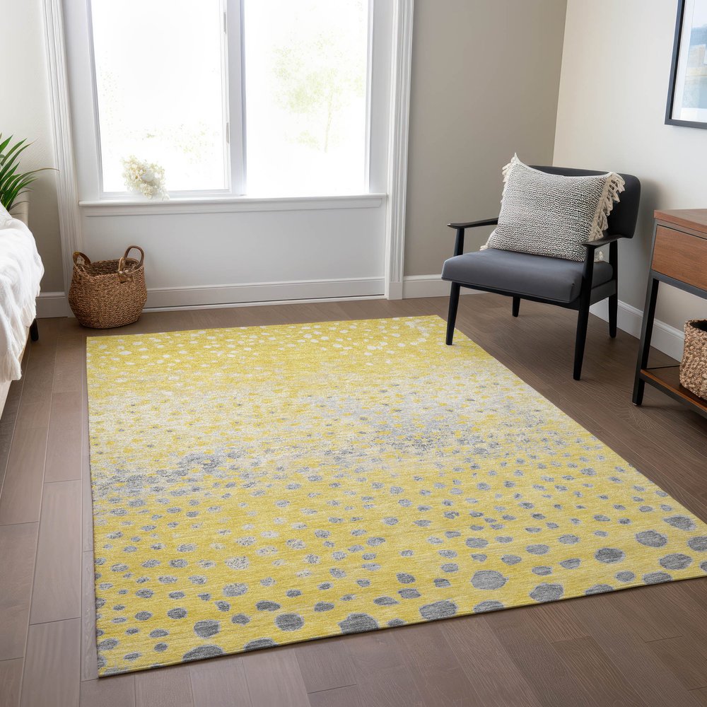 9' X 12' Yellow And Gold Abstract Washable Indoor Outdoor Area Rug