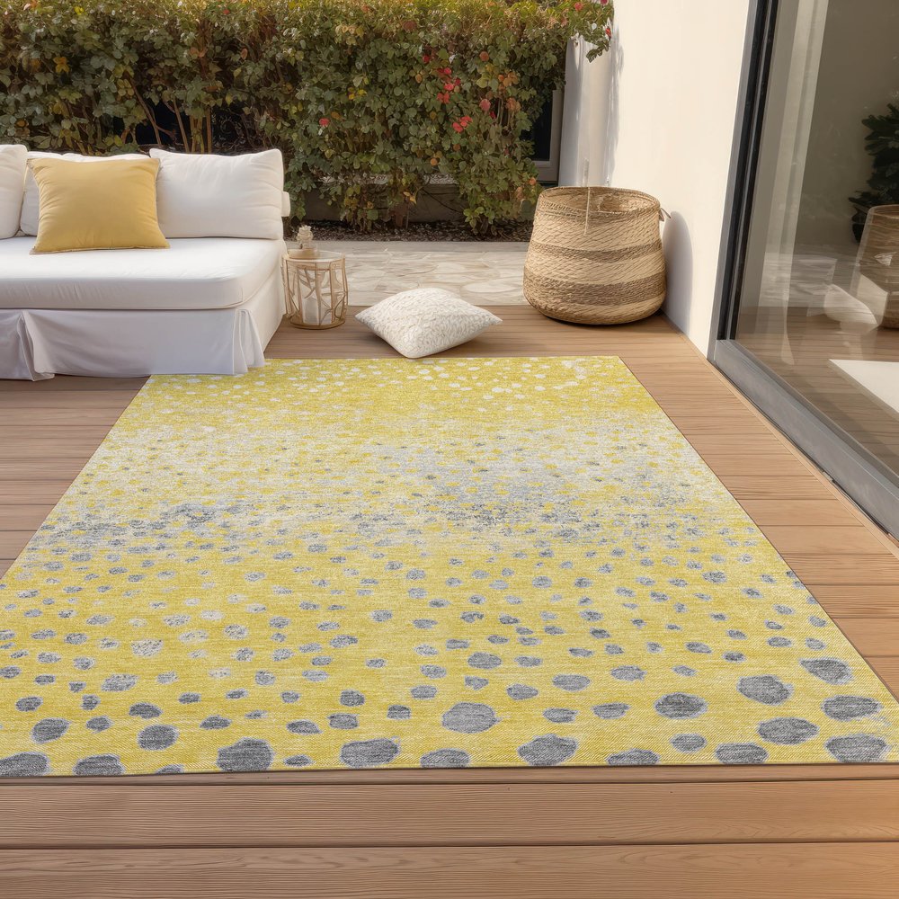 9' X 12' Yellow And Gold Abstract Washable Indoor Outdoor Area Rug