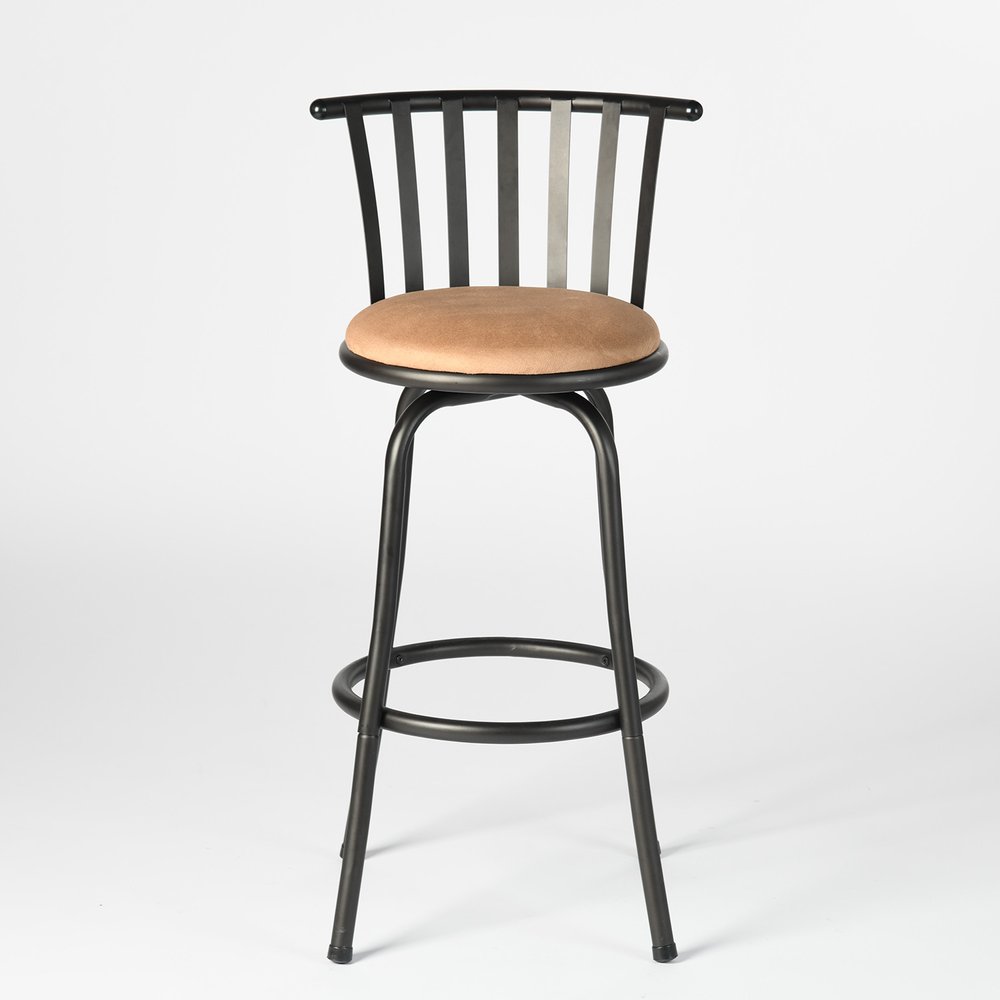 Set of Two Brown and Black Faux Leather and Iron Low Back Adjustable Height Swivel Bar Chairs