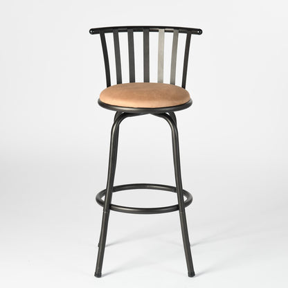 Set of Two Brown and Black Faux Leather and Iron Low Back Adjustable Height Swivel Bar Chairs