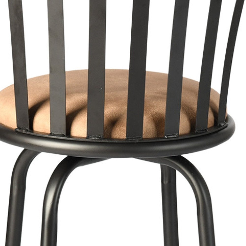 Set of Two Brown and Black Faux Leather and Iron Low Back Adjustable Height Swivel Bar Chairs