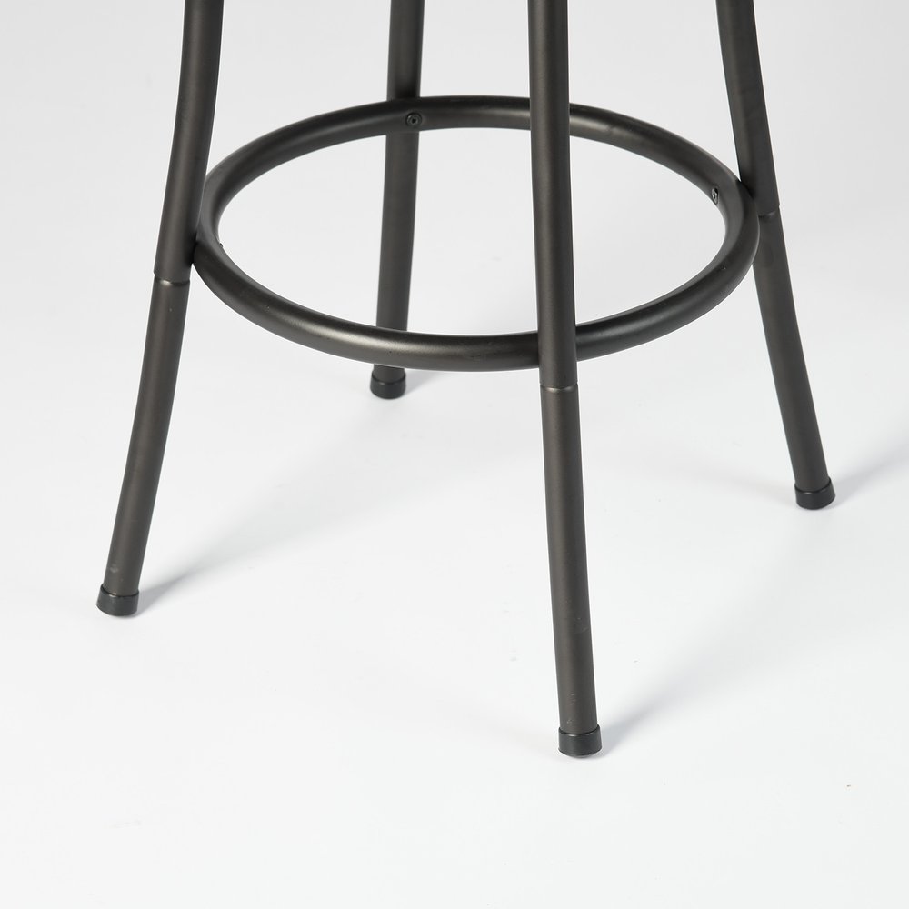 Set of Two Brown and Black Faux Leather and Iron Low Back Adjustable Height Swivel Bar Chairs