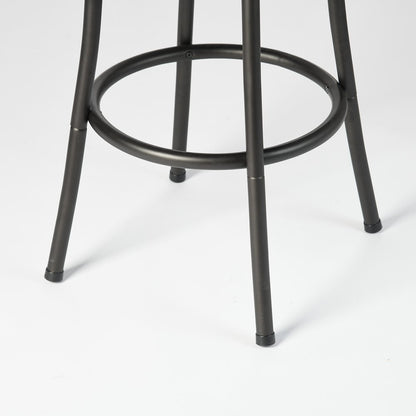 Set of Two Brown and Black Faux Leather and Iron Low Back Adjustable Height Swivel Bar Chairs