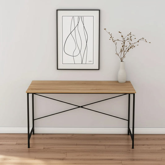 47" Natural and Black Wood and Metal Computer Desk