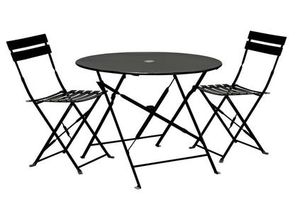 Three Piece Black Round Metal Dining Set with Two Chairs