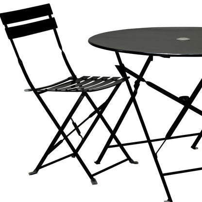 Three Piece Black Round Metal Dining Set with Two Chairs