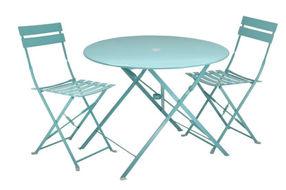 Three Piece Teal Blue Round Metal Dining Set with Two Chairs