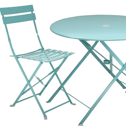 Three Piece Teal Blue Round Metal Dining Set with Two Chairs