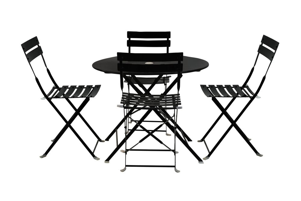 Five Piece Black Round Metal Dining Set with Four Chairs