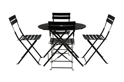 Five Piece Black Round Metal Dining Set with Four Chairs