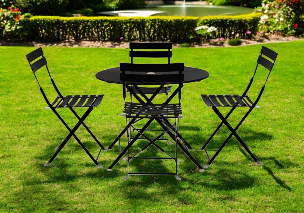 Five Piece Black Round Metal Dining Set with Four Chairs