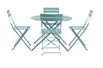 Five Piece Teal Blue Round Metal Dining Set with Four Chairs