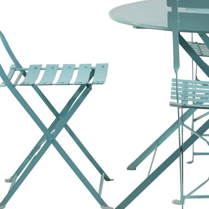 Five Piece Teal Blue Round Metal Dining Set with Four Chairs