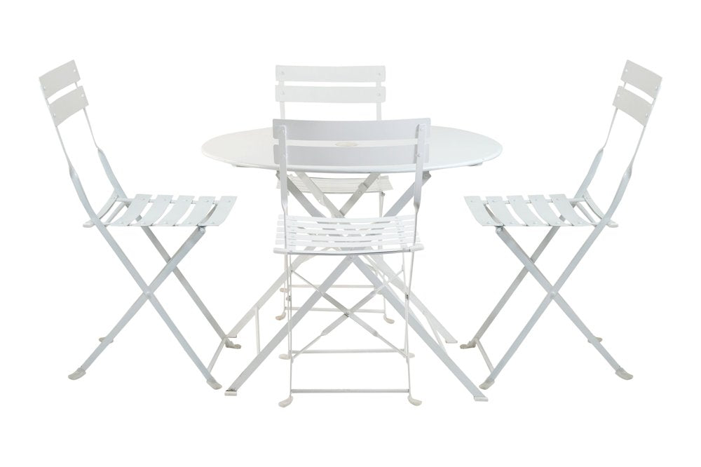 Five Piece White Round Metal Dining Set with Four Chairs