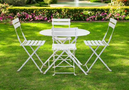 Five Piece White Round Metal Dining Set with Four Chairs