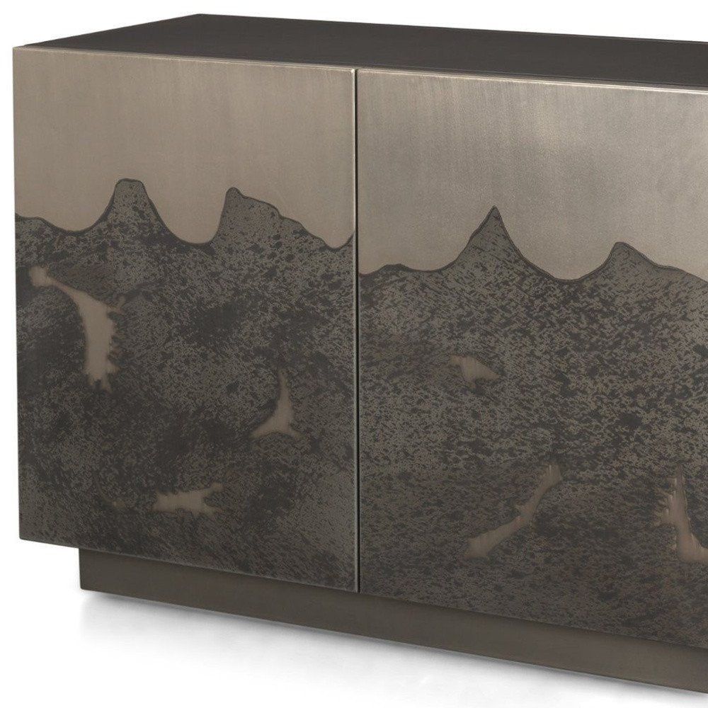 30" Gray Distressed Metal Textured Door Accent Cabinet With Two Doors