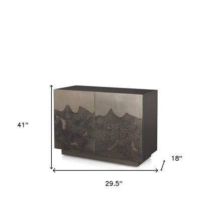 30" Gray Distressed Metal Textured Door Accent Cabinet With Two Doors