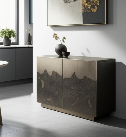 30" Gray Distressed Metal Textured Door Accent Cabinet With Two Doors