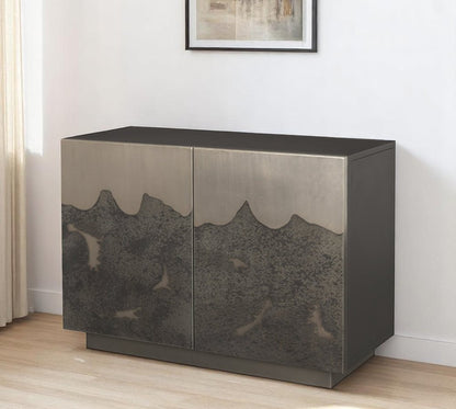 30" Gray Distressed Metal Textured Door Accent Cabinet With Two Doors